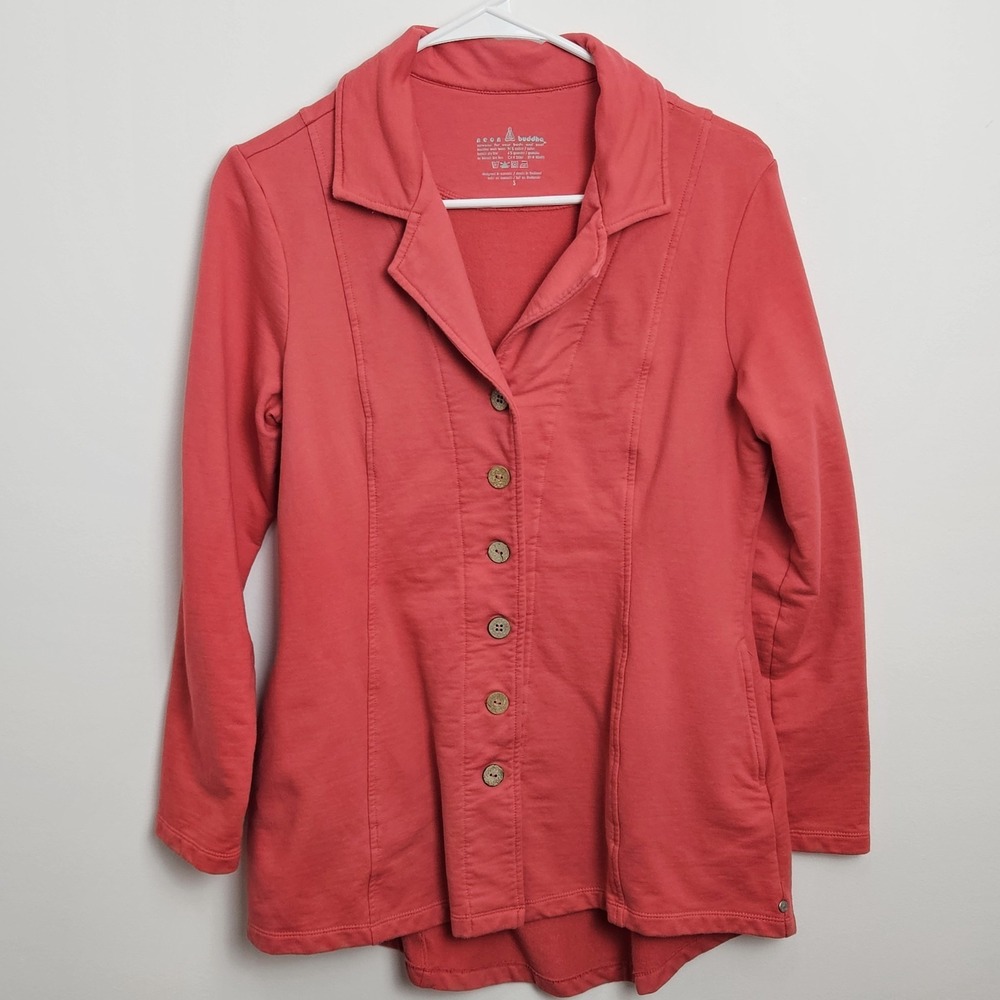 Neon Buddha Knit Jacket Womens Size S Button Front Pockets Cotton Stretch